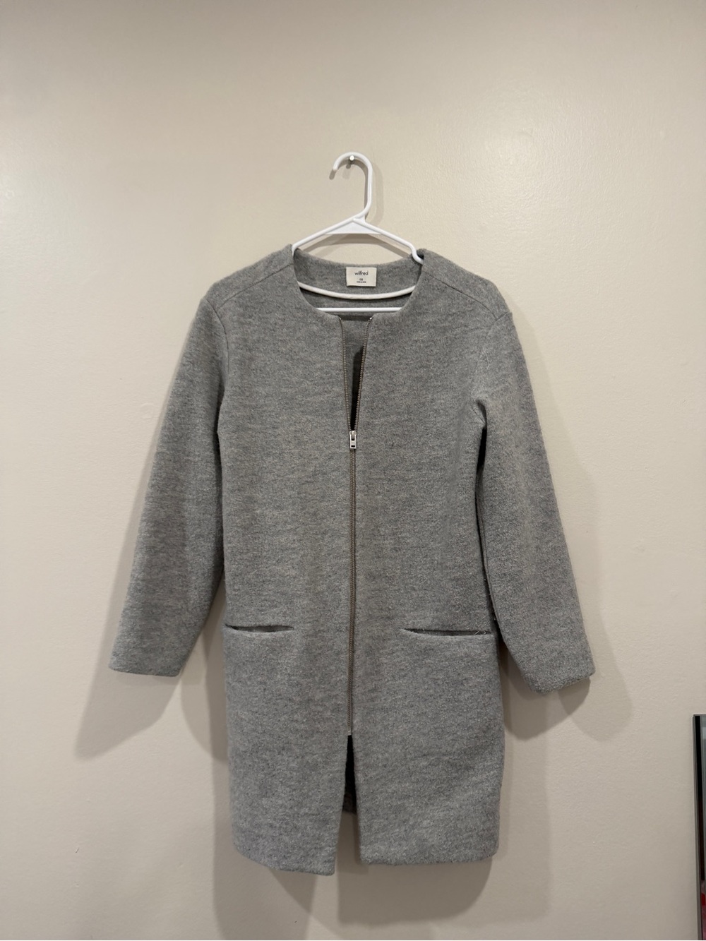 Wilfred Gray 100% Merino Wool Zip Front Pea Coat